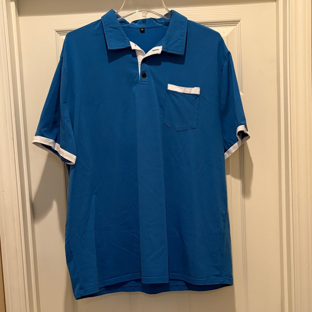 Men's Blue Polo Shirt with White Trim